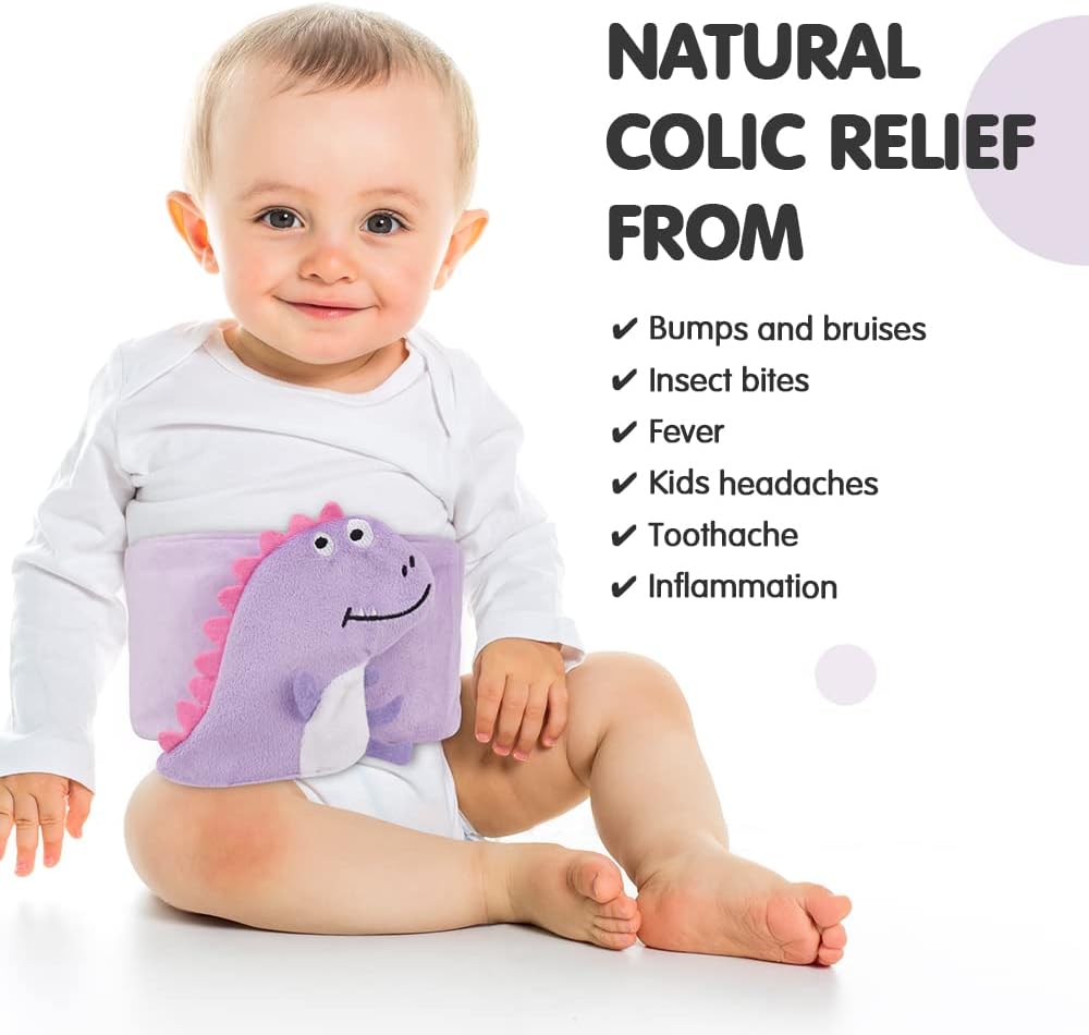 Hilph Baby Colic, Gas and Upset Stomach Relief, Heated Warmer Tummy Wrap with 2 Gel Packs for Newborns and Infants, Baby Heating Pad Swaddling Belt Natural Relief (Purple Dinosaur) - Image 2